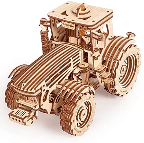 11x7″ Wood Trick Wooden Mechanical Tractor Model Kit to Build for Adults and Kids Detailed and Sturdy Rubber Band Motor 3D Wooden Puzzle 2 Speeds 