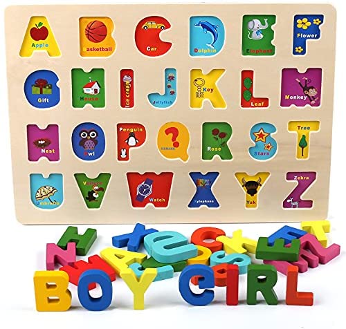 Wooden Puzzles for Toddlers Set of 3 YOHELLY Wooden Alphabet Number Shape Puzzles Board Toddler Preschool Learning Toys for Kids Ages 3 4 5 6 Boys Girls 