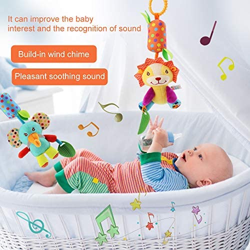 QLV Baby Hanging Rattles Toys Baby Toys for Baby Rattle Car Seat Toy & Baby Stroller Toy Colorful Animal Bell Rattle for Infants Sensory Toys Baby Musical Toys Soft Kids Crib Toys Bee Toys 