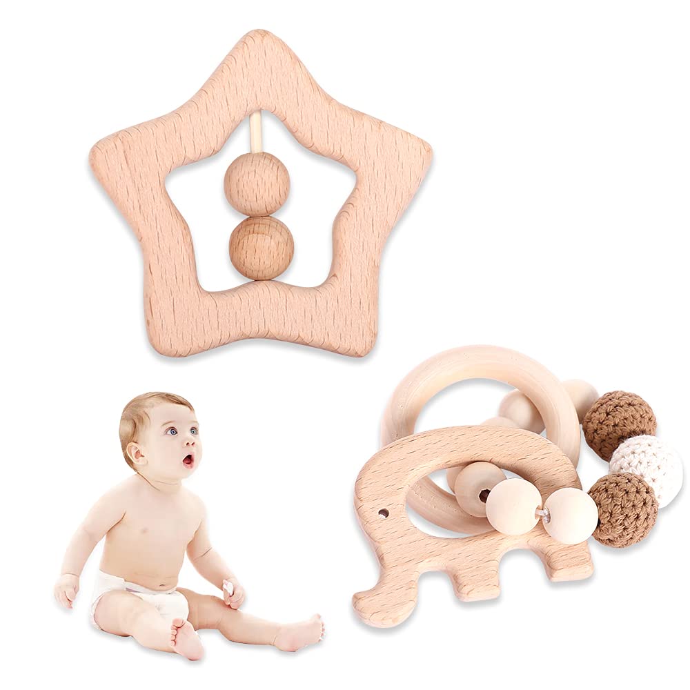 Wooden Baby Teether Ring Montessori Teething & Grasping Sensory Toy Gifts 