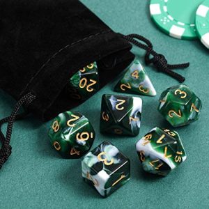 Green eBoot Polyhedral 7-Die Dice Set for Dungeons and Dragons with Black Pouch