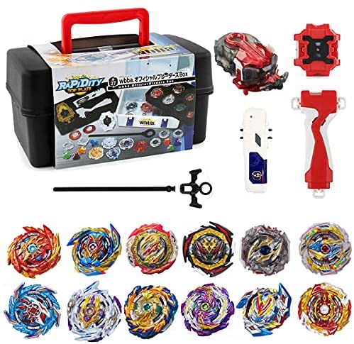 Black 12pcs/set Metal Fusion Burst Spinning Top Launcher Toy with Suitcase 