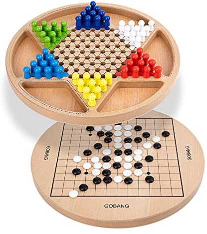 Family Board Game Set Five in a Row 2-in-1 Wooden Chinese Checkers & Gobang 