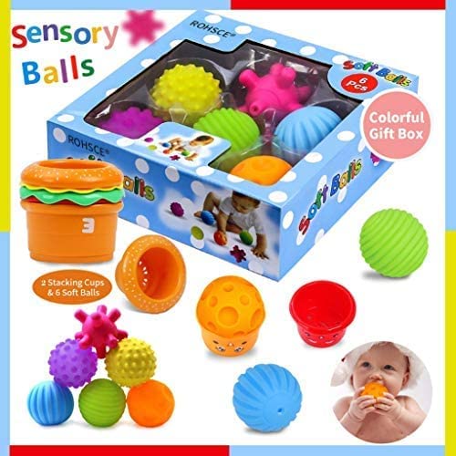 Month,Colorful Soft Sensory Squeeze Ball & Water Bath Toys & Stress Relief Ball Set for Infant Girls Boys 6 Pack Sensory Balls with Textured Multi Balls for Toddlers 0 Kids Sensory Toys 