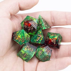 Mini Planet Dice with Sharp Edges and Glitter Inclusions for TTRPG Dungeons and Dragons Dice Hoard Dice Goblin Polyhedral Dice Collection Dice DND 5E Holographic Iridescent Dice Set Spooky Flower 