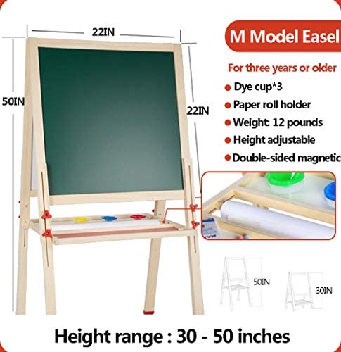 LINAZI All-in-One Wooden Kid's Art Easel with Paper Roll,Height Adjustable,Drawing Boardl for Toddlers FB030 