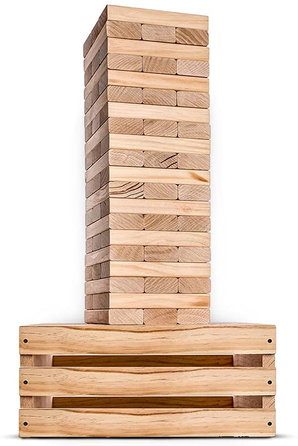 Starts at 32in Big Giant Tower Game Splinter Woodworking Co Backyard Set Genuine Jumbo Toppling Yard Games Storage Crate / Outdoor Game Table Stacks up to 5ft in Gameplay 60 Large Blocks 
