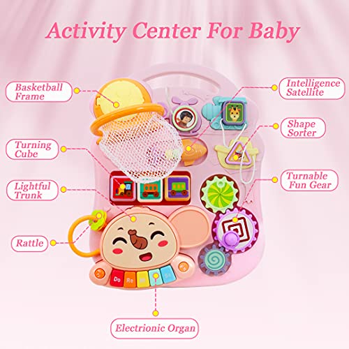 Kids Early Educational Activity Center Pink 2 in 1 Baby Walker with Wheels QDRAGON Sit-to-Stand Learning Walker Baby Push Walkers for Boys and Girls Baby Entertainment Table 