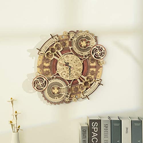 ROKR 3D DIY Wooden Puzzle for Adults Teens Zodiac Wall Clock Model Kits Gifts 