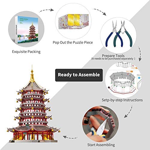 3D Metal Puzzle Leifeng Pagoda Tower History Buidling Assemble Jigsaw Toys 