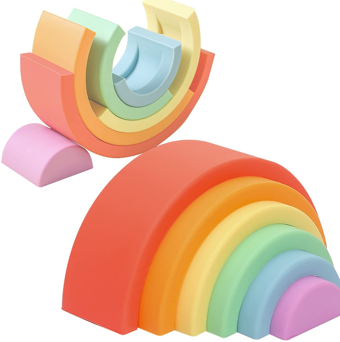 Children Rainbow Stacker Nesting Puzzle Wooden Building Block Handcrafted Toy 