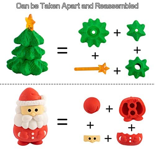 Christmas Theme Cute Elk Snowman Christmas Tree Santa Claus Rubber Eraser Set 