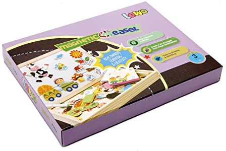 Lewo Wooden Kids Educational Toys Magnetic Easel Double Side Dry Erase Board ... 