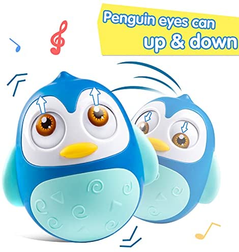 Penguin Tumbler Wobbler for Infant Boy Girl Gifts Blue Tummy Time Toy UNIH Roly Poly Baby Toys 6 to 12 Months Developmental 