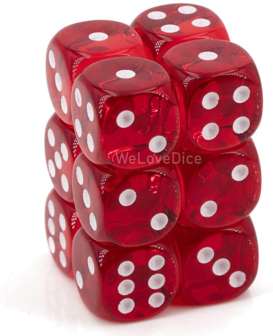 Set of 36 Chessex Dice d6 Translucent Red w/ White 