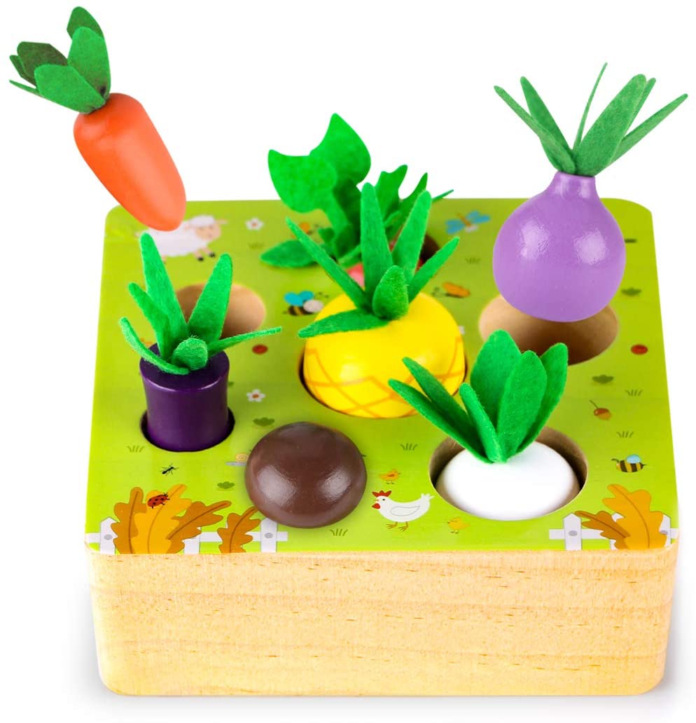Wooden Toys for 1 2 3 Year Old Baby Boys and Girls, Montessori Toy Carrot  Harvest Game Shape & Sorting Matching Puzzle, Educational Developmental
