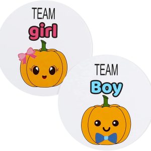 48 2.5 inch Pumpkin Team Girl and Boy Gender Reveal Party Stickers 