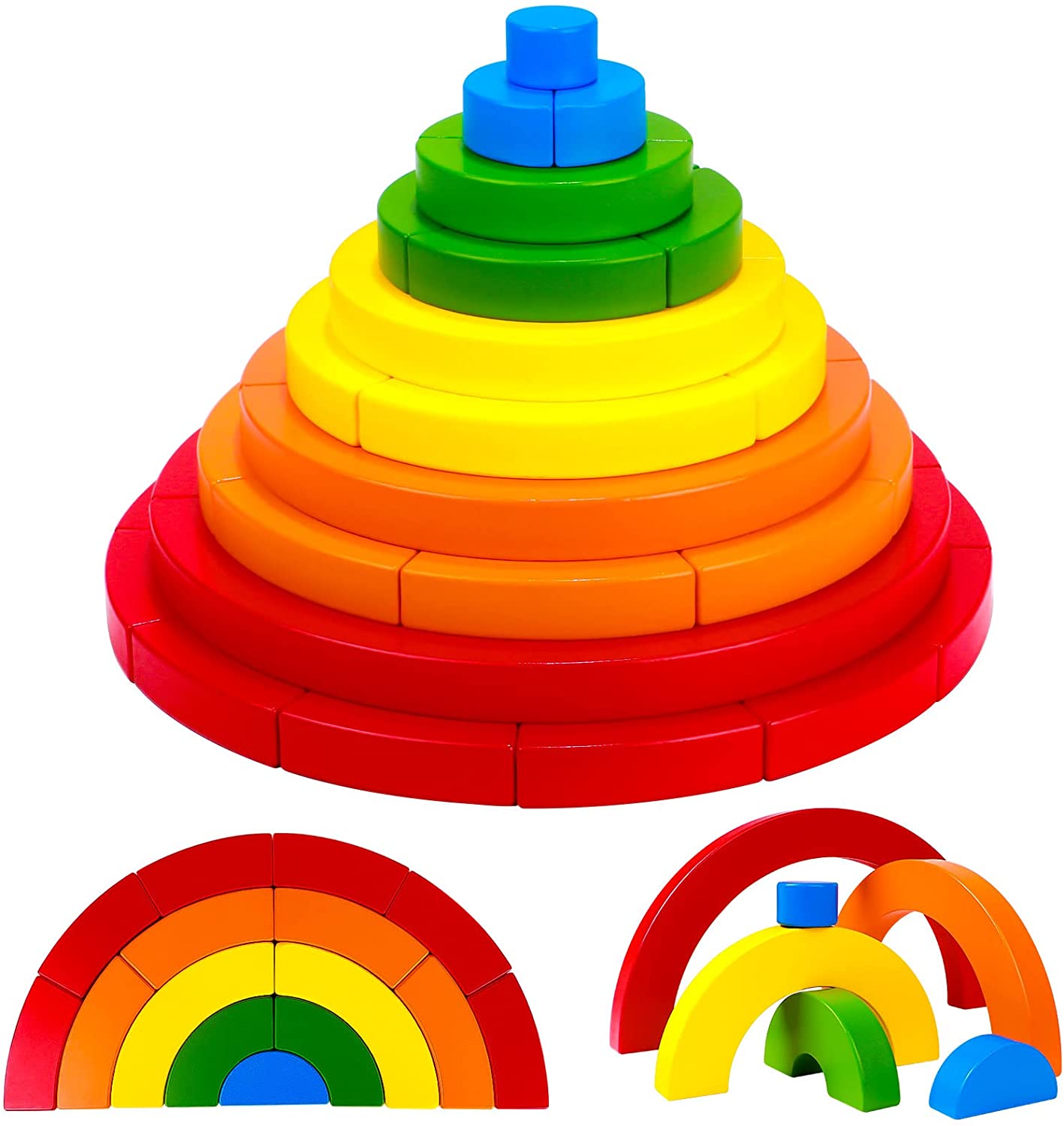Details about   Wooden Rainbow Building Stacking Blocks Baby Toddler Educational Montessori 