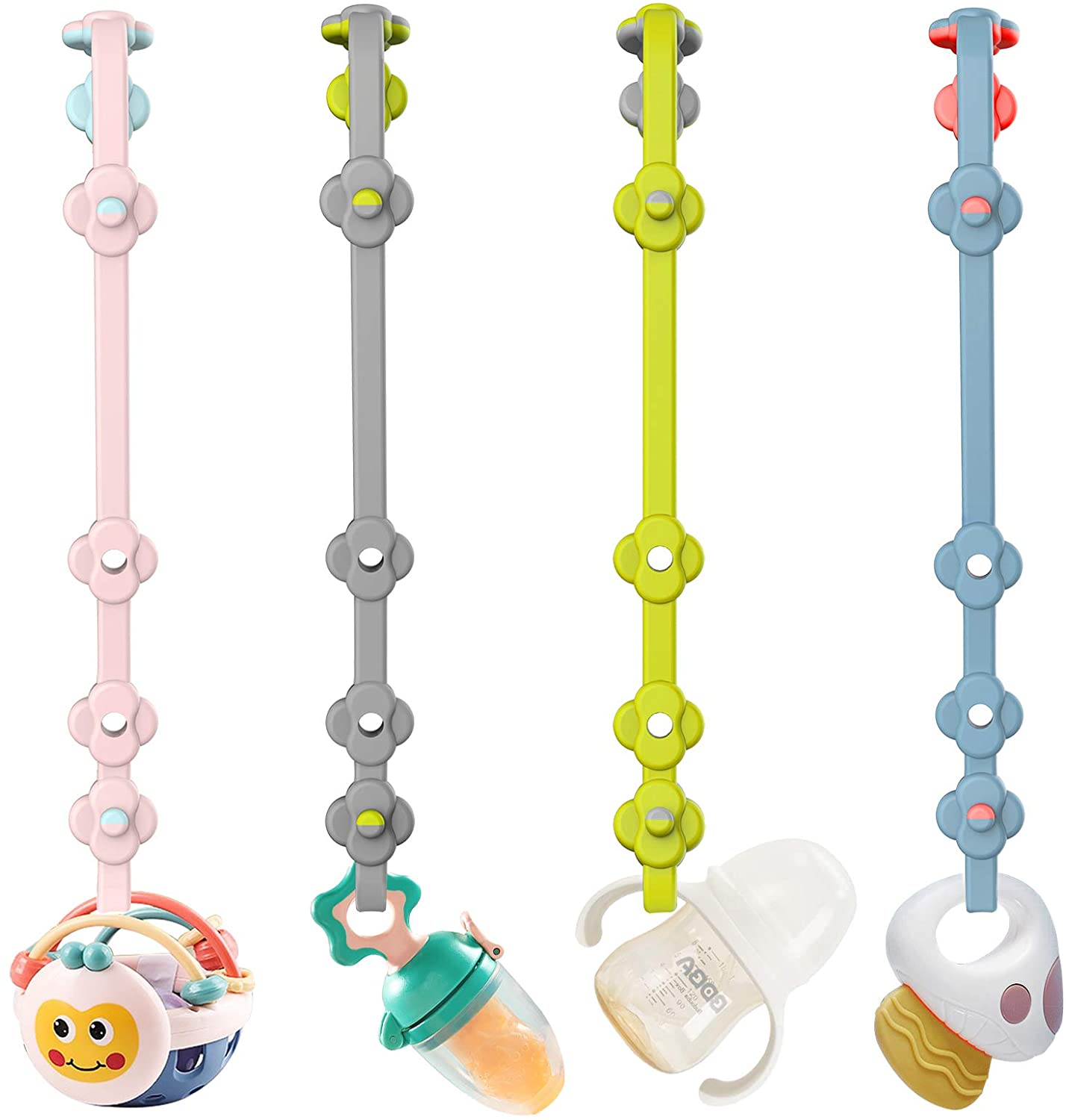 2 Pack High Chair Toy Safety Straps Hanging Baskets Cribs Silicone Pacifier Clips Sippy Cup Strap Stretchable Adjustable for Strollers Sage+Ether BPA Free 
