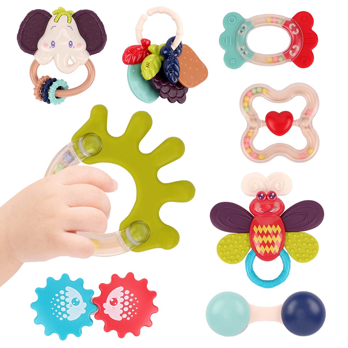 Baby Rattle Teether Toy Silicone Handbell Infant Teething Ring Shaking Bell Gift 