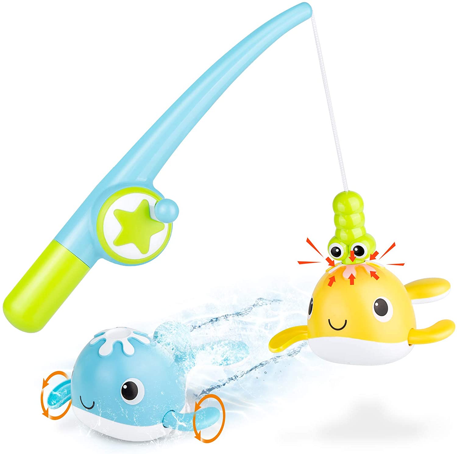 DWI Dowellin Bath Toys Magnetic Fishing Games Baby Bath Toys Wind-up Swimming Fish Duck Whale Toys Floating Pool Bathtub Tub Toys for Toddlers Kids Infant Age 18 Months and up Girl Boy 