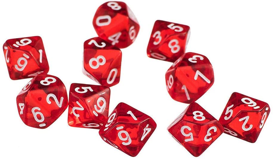 10pcs 10 Sided Dice D10 Polyhedral Dice for  Games Red 