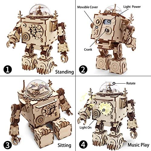 ROKR Robot Model Kits Toy for Adult Teens Boy Assembly DIY Wooden Music Box Set 