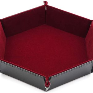 Dice Folding Hexagon Tray w/Red Velvet Rolling for DND Dice Games and Candy Holder Storage 