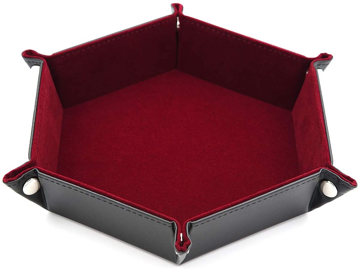 Dice Tray PU Leather Folding Dice Holder Red Velvet for DND Dice Table Game Fun 