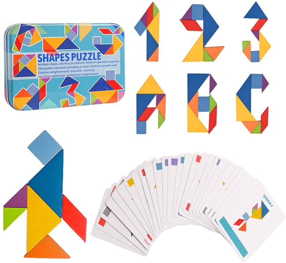 Wooden Shapes Puzzle Tangrams Puzzles Pattern Animals Blocks Puzzles for Kid 