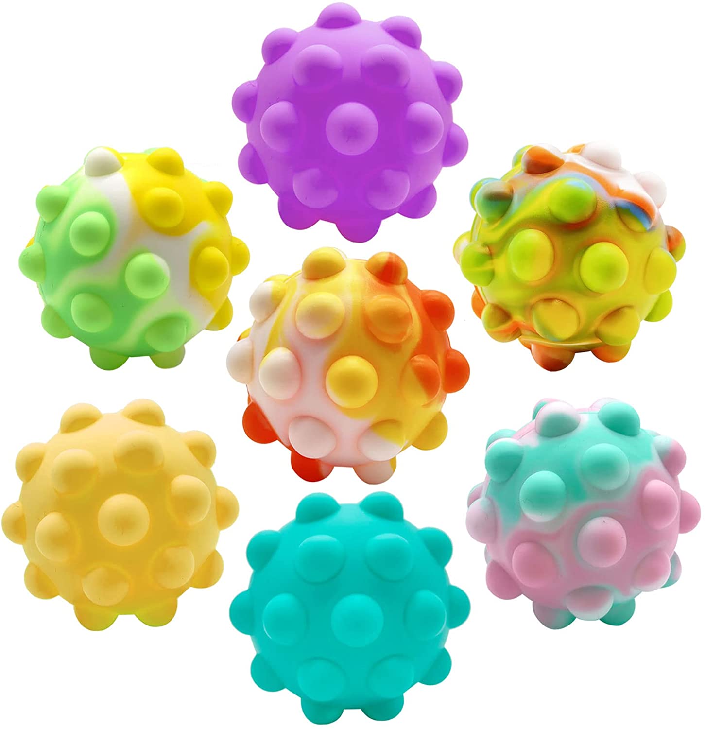 Pop Push Stress Relief 3D Ball Cykapu 7 Pack Stress Ball Pop Fidget Toy 3D Silicone Squeeze Sensory Bubbles Balls Autism ADHD Adult and Child Pressure Decompression Toys Set Best Christmas Gift Set