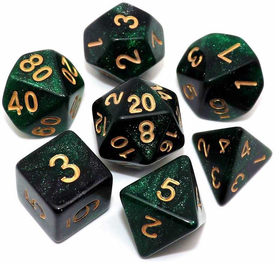 7pcs Premium Glitter Polyhedral Role Playing Gaming Dice for RPGs Green 