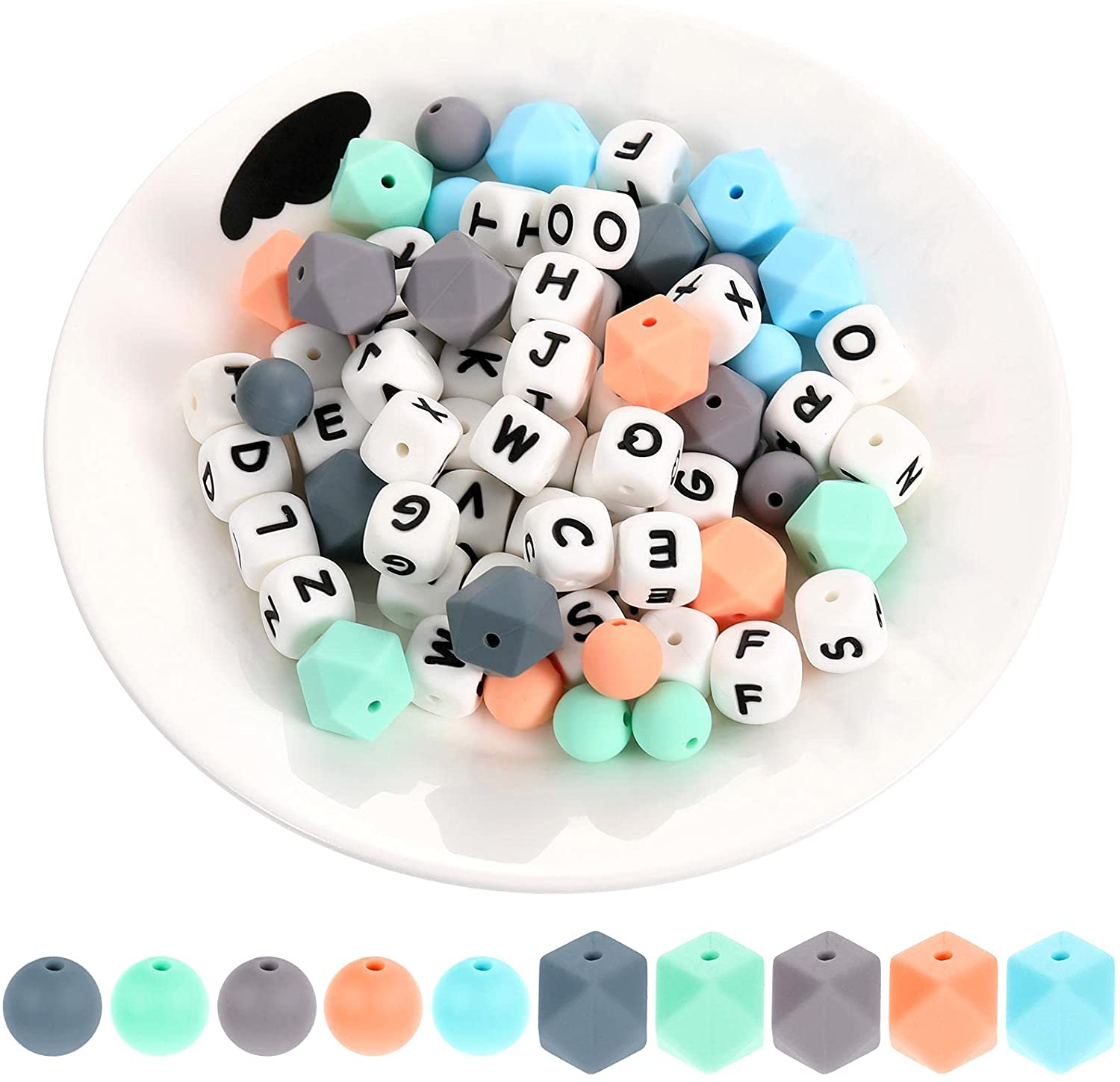 26x Creative Alphabet Silicone Teething Beads Baby Teether Chain Bracelet Crafts 