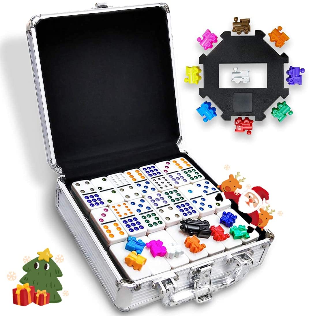 Dominoes Double 12 Color Number Mexican Train Game Set With Travel Bag 