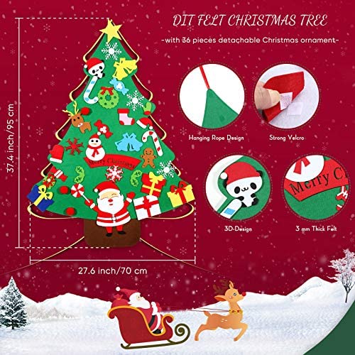 MazaaShop DIY Felt Christmas Tree Set 3ft Christmas Tree with with 26 pcs Detachable Ornaments Wall Hanging Xmas Gifts for Christmas Decorations MazaaShop DIY Felt Christmas Tree Set 3ft Christmas Tree with with 26 pcs Detachable Ornaments Wall Hanging Xmas Gifts for Christmas Decorations