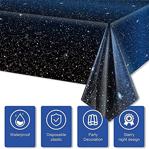 Disposable Space Tablecloth with Meteor for Starwars Party 54 x 97in Plastic Galaxy Table Cover Space Stars Theme Party Supplies for Birthday Party Decorations Starry Night Tablecloth Decorations 