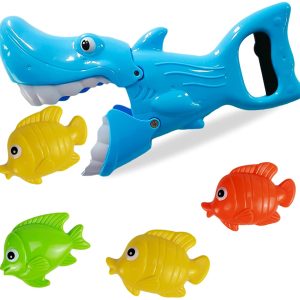 Shark Grabber Bath Toy Children Fun Bathtub Puzzle Fishing Toys With 4 Fishes 