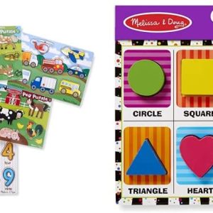 Animals Vehicles Melissa & Doug Wooden Peg Puzzle 6 Pack Numbers Letters 