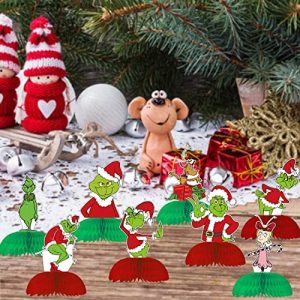 9 Pieces Grinch Christmas Centerpieces,Whoville Christmas Decorations,Grinchmas Christmas Decorations,Merry Grinchmas Banner,Grinch Xmas Decorations for Home/Mantle,Grinch Birthday Party Decorations Christmas Vacation Party Supplies