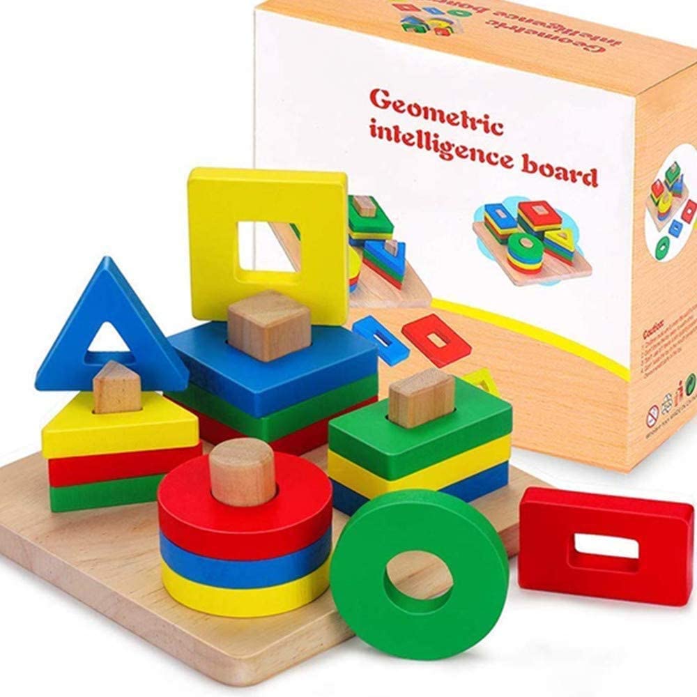 Wooden Shape Sorter Geometric Sorting Board Shape Recognition Stack Sort Board 