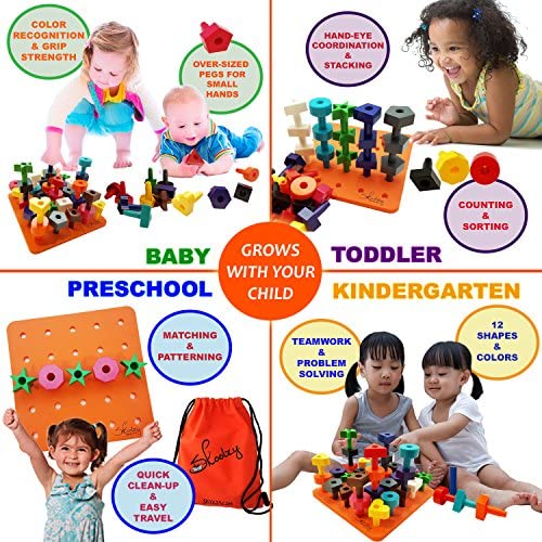 Skoolzy Toddler Learning Toys Peg Board Montessori Toys for Toddlers Age 1 2 3 