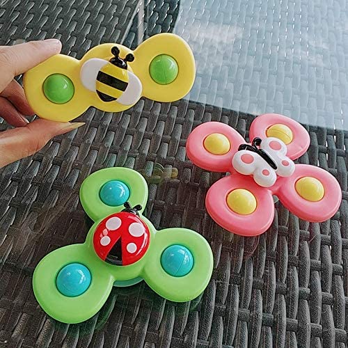 3Pcs-Butterfly Bee Ladybug Spin Sucker Suction Cup Animal Bath Toys Turntable Spinning Windmill Stress Relief Frisbee Toy Table Sucker Early Learner Baby Child Spinning Top Toy 