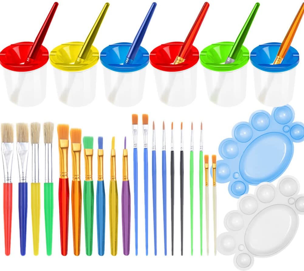 Popular Playthings Non-Spill Paint Cups and Chubby Paint Brushes