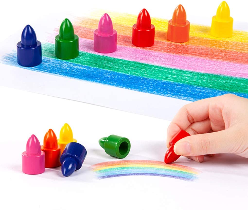 Kids Finger Crayons Non-Toxic 12 Colors Fun Finger Ring Crayons for Baby Boys Girls Stackable Drawing Sticks Paint Crayons Gift,Toddler's Birthday Party Favor 
