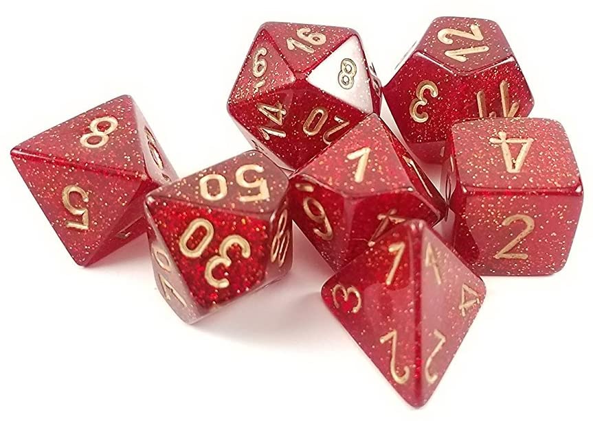20 Dice CHX LE899 Chessex Dice Glitter Ruby w/Gold Bag Of Dice 