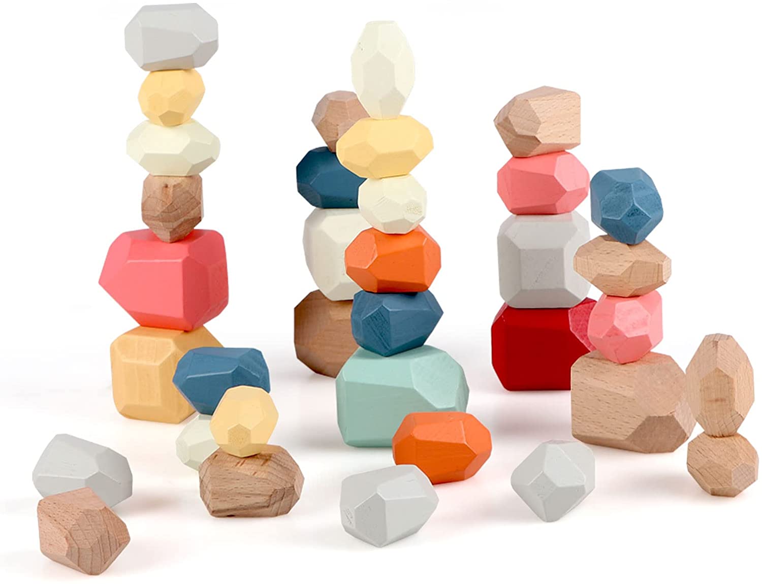 Colorful Stones Lightweight Building Blocks Set Preschool Toy Educational Games for Boys and Girls Wooden Rock Stacking Blocks Balancing Stones for Kids Colorful/12PCS 