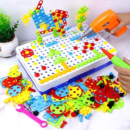 DIY Educational Puzzles with Storage Box for Boys and Girls HAPTIME STEM Learning Toys Construction Engineering Building Block Games with Toy Drill & Screw Driver Tool Set 251 Animal Puzzles