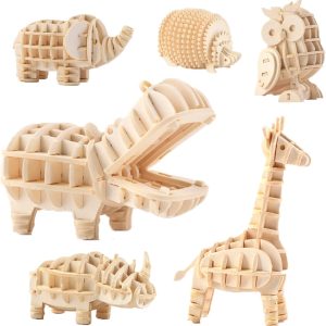 3D Wooden Build and Learn Animals  Kit Monkey Elephant Penguin 