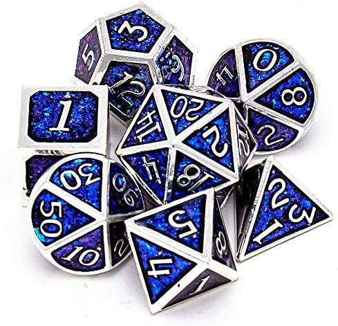 Dragon and Dungeon Polyhedral Metal Dice Set for RPG and Enamel D&D Dice with Storage Bag Metal Dice D&D 7-Piece Set Dungeon and Dragon Role Playing Games 