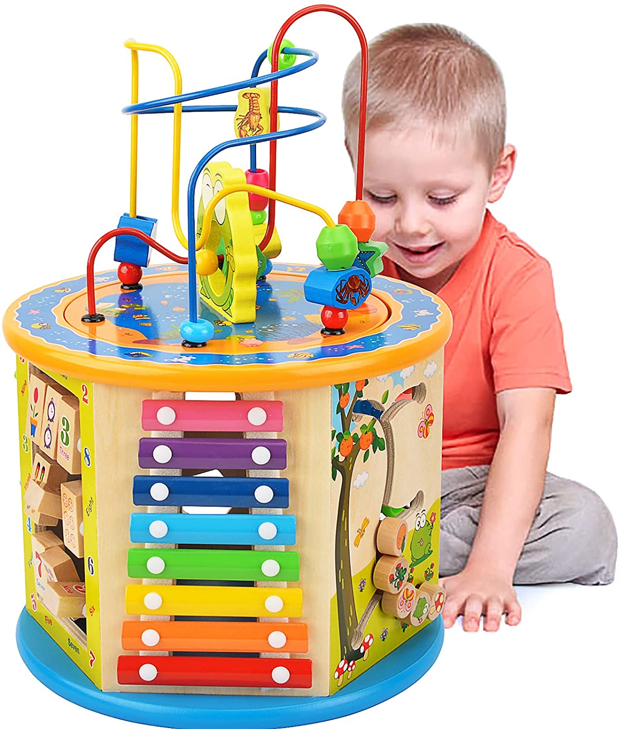 6 Games Colorful Wooden Play Cube Activity Center 8" Developmental Baby Toys New 
